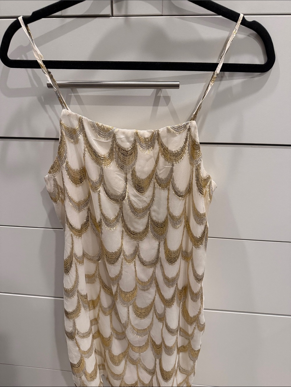 White & Gold Scallop-Embellished Camisole Dress
